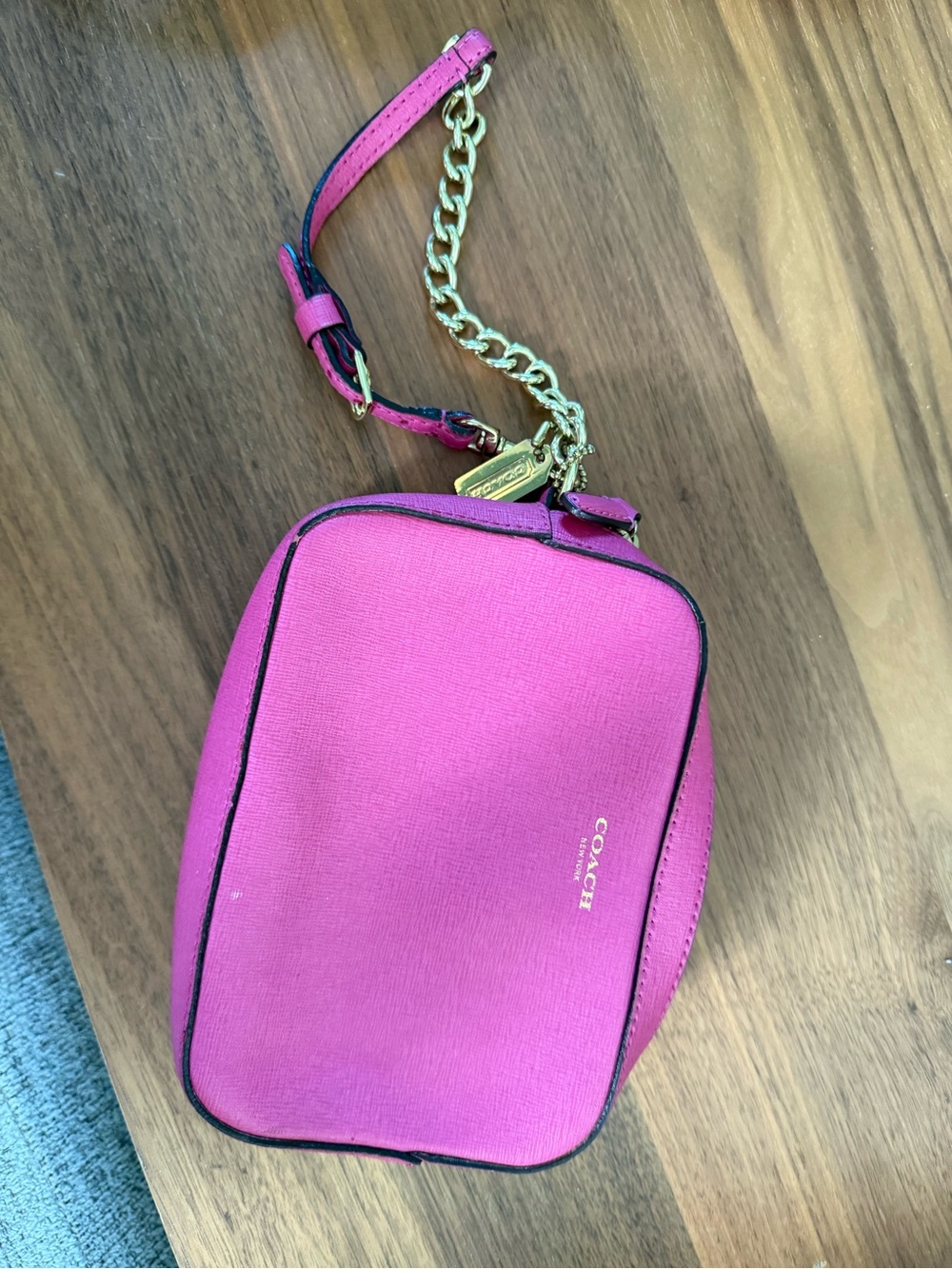 Coach Hot Pink Crossbody Camera Bag with Gold Chain